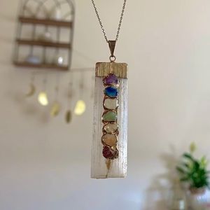 🪞 NEW chakra selenite gemstone crystal necklace pendant